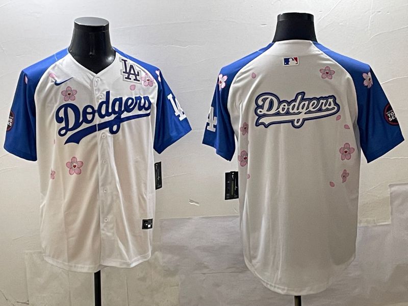 Men Los Angeles Dodgers Blank White Blue Sakura Edition 2025 Nike MLB Jersey style 17